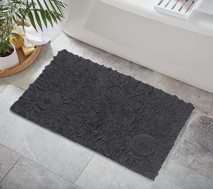 Home Weavers Bell Flower Collection 100% Cotton Tufted Bath Rugs, Extra Soft and Absorbent Bath Rugs, Non-Slip Bath Mats, Machine Washable, Bath Mats for Bathroom Floor, 24"x40" Rectangle, Gray