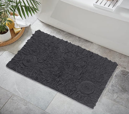 Home Weavers Bell Flower Collection 100% Cotton Tufted Bath Rugs, Extra Soft and Absorbent Bath Rugs, Non-Slip Bath Mats, Machine Washable, Bath Mats for Bathroom Floor, 24"x40" Rectangle, Gray