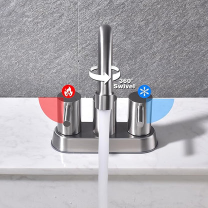 4 Inch 2 Handle 2 or 3 Hole Bathroom Faucet with Pop up Drain and Supply Lines, Brushed Nickel Bathroom Sink Faucet 3 Hole, Stainless Steel Vanity Faucets for Bathroom, Restroom, Rv