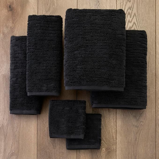 SKL Home CloudSoft Bath Towel Set, 6-Piece, 100% Cotton Luxury, Slate | 2 Bath towels, 2 hand towels, 2 washcloths. Premium spa-level quality. 600/520 GSM weight. Ultra plush & absorbent.