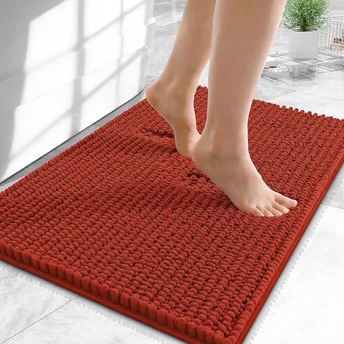 OLANLY Thick Chenille Small Bathroom Rugs Mats 24x16, Rustic Terracotta | Soft Absorbent Bath Rugs, Rubber Backing, Machine Wash Dry, Bath Mats for Bathroom, Tub and Shower, Home Decor Accessories