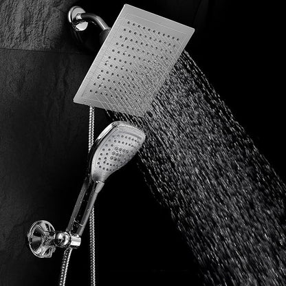 Dream Spa Ultra-Luxury 9" Rainfall Shower Head/Handheld Combo. Convenient Push-Button Flow Control Button for easy one-handed operation. Switch flow settings with the same hand! Premium Chrome | Enjoy Extra-wide Flow Coverage and Convenient Push-button...