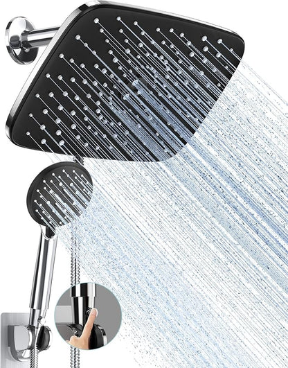 Veken 11.8“ Rain Shower Head with Handheld,Dual High Pressure Shower Heads | Easy Pause,5-mode Hand Held Spray with Hose,Wide Detachable Rainfall,Double Showerhead Combo,Bathroom Accessories,Chrome