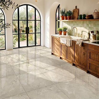 DEXDE Peel and Stick Floor Tile 18x18 Marble Vinyl Flooring Waterproof 20PC | Floor Tiles Peel and Stick Waterproof, Self Adhesive Floor Tiles, Sticky Floor Tiles Bathroom Floor Tiles 1.5FTx1.5FT Beige