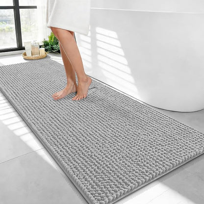 OLANLY Thick Chenille Bathroom Runner Rugs Mats 47x24, Light Grey | Soft Absorbent Bath Rugs, Rubber Backing, Machine Wash Dry, Bath Mats for Bathroom, Tub and Shower, Home Decor Accessories