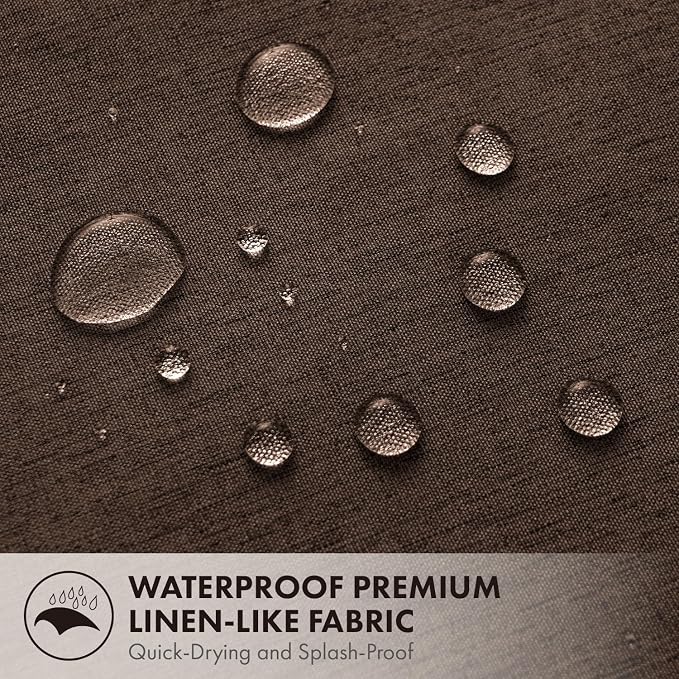 ANRODUO Brown Scalloped Linen Textured Shower Curtain, W72 x L84 | Boho Farmhouse Shower Curtain with 12 Metal Hooks, Machine Washable Waterproof Heavy Duty Fabric for Bathroom Bathtub