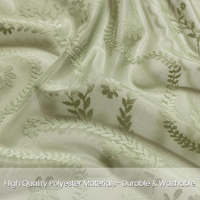 WAZZIO Sage Green Lace Shower Curtain - Vintage Pretty Floral Sheer Shower Curtains, Elegant Decorative Tassel Bath Curtains for Bathroom, 72 x 96 Inch, 1 Piece
