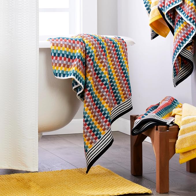 SKL Home Mid-Century Bath Towel Set-4pc, Premium 100% Cotton, Multi | 2 Bath towels, 2 hand towels. Spa-level quality. Soft & absorbent, textured jacquard. 450 GSM weight