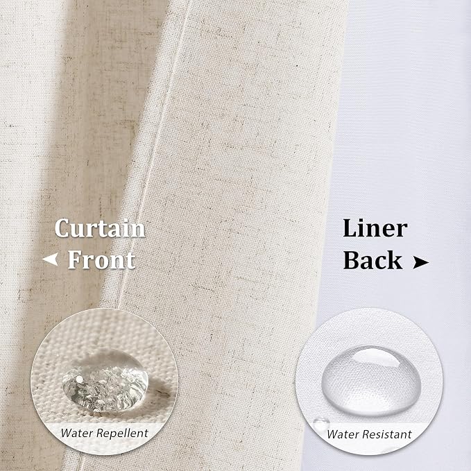 Linen Shower Curtain 72 Inches for Bathroom Beige Double Layer | Natural Ivory Cream, Curtains with Hook, Snap in Liner, Water Repellent, Bath Decor, 1 Panel, 72x72
