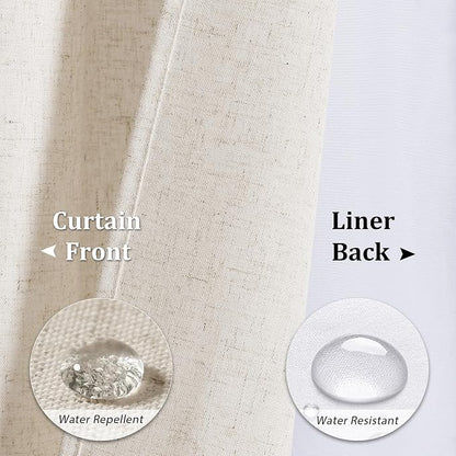 Linen Shower Curtain 72 Inches for Bathroom Beige Double Layer | Natural Ivory Cream, Curtains with Hook, Snap in Liner, Water Repellent, Bath Decor, 1 Panel, 72x72