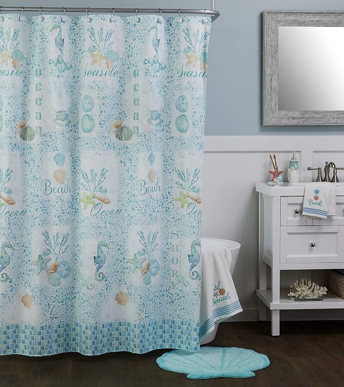 SKL Home South Seas Hand Towel Set-2pc, Coastal Embroidery, White | 100% Cotton. Soft, absorbent terry. For use in the bathroom, kitchen or bar. Great for Airbnb & beach décor.