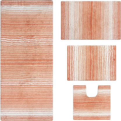 Home Weavers 100% Cotton Gradiation Collection Bathroom Décor | Washable Rug | Bathroom Mat | Kitchen Mat | Bathroom Rug Set | Bath Mat Set | Bath Floor Mat Non Slip, 4 Piece Set with Runner, Coral