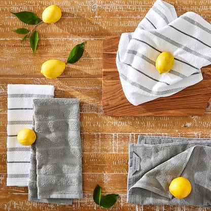 KitchenAid Albany Kitchen Towel 4-Pack Set, Grey/White, 16"x26"