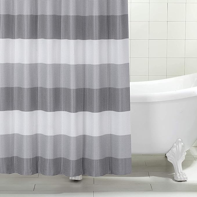Dainty Home Waffle Weave Waterproof Shower Curtains, Grey 70" x 72", Bath Curtains, Shower Curtain Waterproof Fabric with 12 Roller Ball Hooks