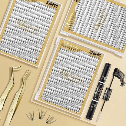 QUEWEL Lash Clusters 320Pcs 20D C Curl Lash Cluster Eyelash Extensions | Cluster Lashes Mix12-18mm Individual Eyelashes Clusters Wispy Lash Clusters Thin Band Soft to Use at Home (20D C Mix12-18)