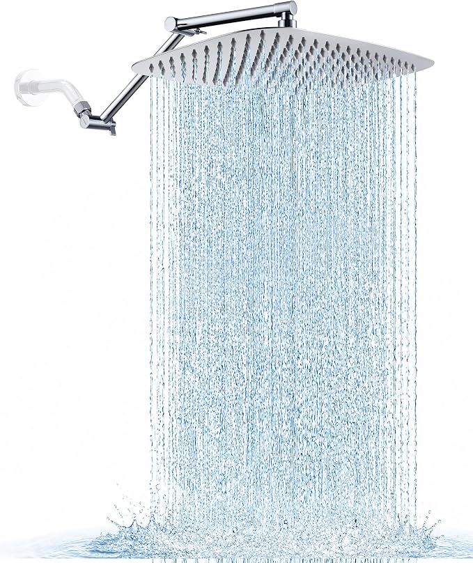 G-Promise 16 Inch All Metal Rain Shower Head with Extension Arm | Built to Last, Rust Resistant, Easy to Install, Adjustable, Full Body Coverage Large Rainfall Shower Head, Daily SPA