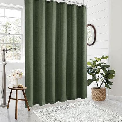 Olive Green Shower Curtain for Bathroom Water Repellent 72x80 Inch | Linen, Boho Farmhouse, Shower Curtains 80 Inches Long, Spring Decor, Hotel Bathtub, Extra Long Drapes Set with Hooks
