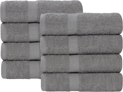 SUPERIOR 8-Piece Cotton Hand Towel Set, Small Towels for Fast Dry, Home Essentials, Bathroom Decor, Face, Body, Spa, Resort, Gym, Lightweight, Soft, House Accessories, Franklin Collection, Charcoal