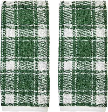 SKL Home Christmas Buffalo Plaid 2-Pc Hand Towel Set, Jacquard, Spruce | Plush & absorbent with reversible pattern. Great for use in the bathroom, kitchen, or bar & holiday gifting.