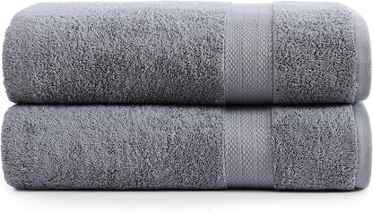 LANE LINEN Bath Sheet Quick Dry 100% Cotton 2 Pack Soft - Cool Grey | Towels For Dorm - Densely Woven, Coordinated Colors, Everyday Durability, OEKO-TEX Certified, Ring-Spun Durability