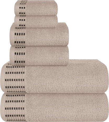 Ultra Soft 6 Pack Cotton Towel Set, Contains 2 Bath Towels 28x55 inch, 2 Hand Towels 16x24 inch & 2 Wash Cloths 12x12 inch, Ideal Everyday use, Compact & Lightweight - Tan