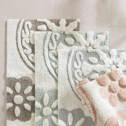 Madison Park Casablanca Tufted Cotton Bath Rug Non-Slip, 20 x 30, Pink | Luxurious Plush Bath Mat, Quick Dry, Soft, Machine Washable, Floral Pattern, Absorbent, Plush, OEKO-TEX, for Bathroom