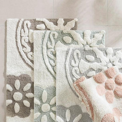 Madison Park Casablanca 100% Cotton Tufted Bathroom Rugs Luxurious Plush Medallion Floral Pattern Bath Mat Absorbent, Quick Dry, Spa Design Shower Room Décor, Rectangle 20" x 30", Pink
