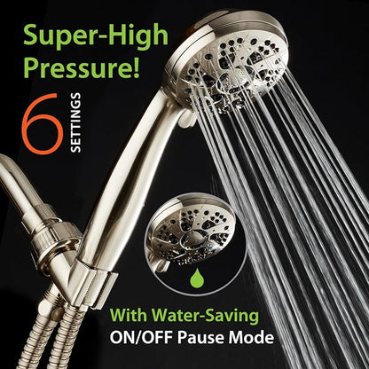 AquaDance High Pressure Luxury 6-mode Spiral Ergonomic Handheld Shower Head | Anti-clog Jets, Premium Stainless Steel Hose & Adjustable Bracket for the Ultimate Shower Spa Experience! / Nickel