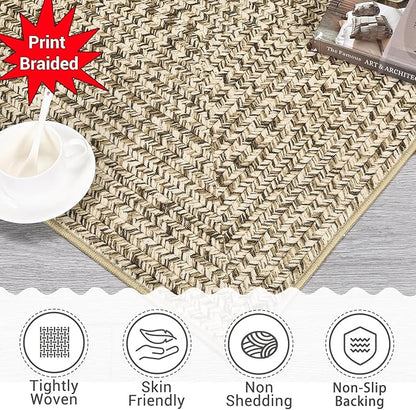 Printed Washable Area Rug 9 x 12 Rug for Living Room Modern Rugs for Bedroom Imitation Braided Large Area Rug Non Slip Throw Rugs Stain Resistant Carpet for Nursery Dining Room 9'x12' Natural