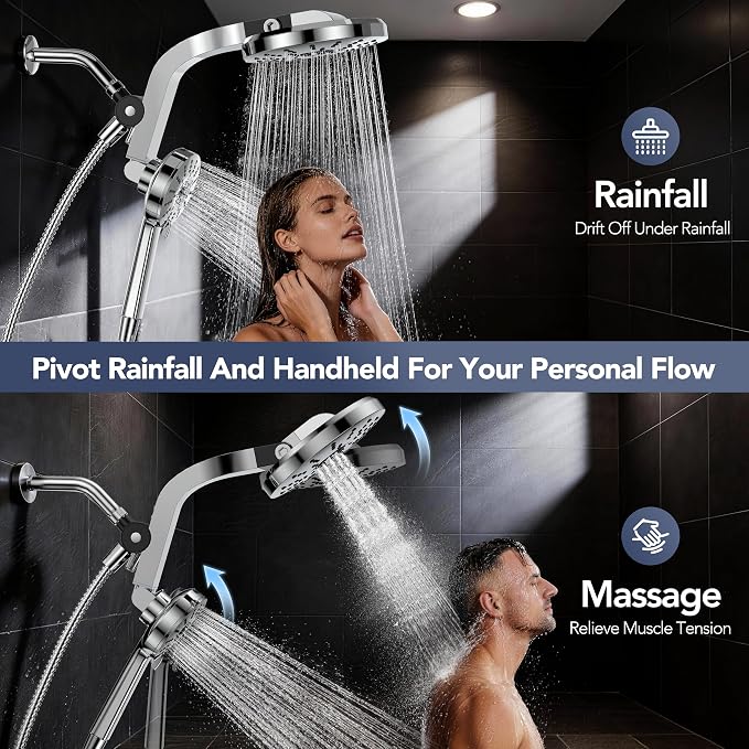High Pressure Rain Showerhead Combo, 2026 Magnetic Shower Head Set with Detachable 8-Mode Handheld Shower Spray, Adjustable Angle Dual Showerhead System with Built-in Magnetic Docking and Power Jets
