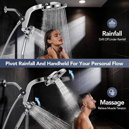 High Pressure Rain Showerhead Combo, 2026 Magnetic Shower Head Set with Detachable 8-Mode Handheld Shower Spray, Adjustable Angle Dual Showerhead System with Built-in Magnetic Docking and Power Jets