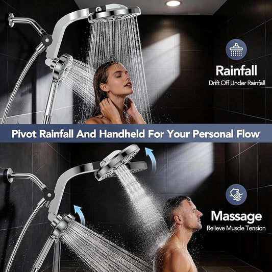 High Pressure Rain Showerhead Combo, 2026 Magnetic Shower Head Set with Detachable 8-Mode Handheld Shower Spray, Adjustable Angle Dual Showerhead System with Built-in Magnetic Docking and Power Jets