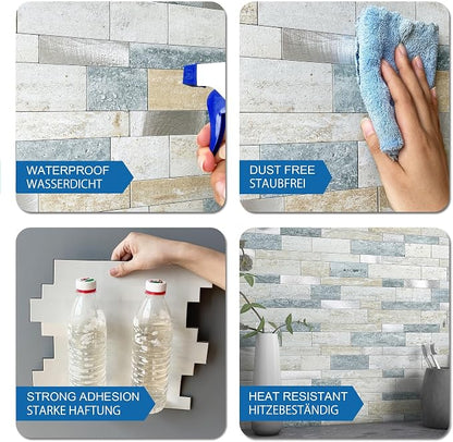 Stone Peel Stick Backsplash Tiles Kitchen Wall Blue Green 5pcs
