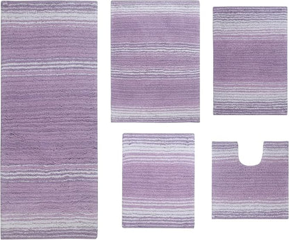 Home Weavers 100% Cotton Gradiation Collection Bathroom Décor | Washable Rug | Bathroom Mat | Kitchen Mat | Bathroom Rug Set | Bath Mat Set | Bath Floor Mat Non Slip, 5 Piece Set with Contour, Purple