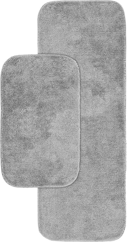 Garland Rug Traditional Nylon Washable Platinum Gray 2 Bath Rugs (21" X 34", 22" X 60") - Soft, Absorbent, and Stylish for Your Bathroom