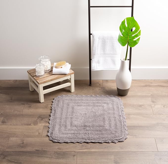 DII Crochet Collection Reversible Bath Mat, Square, 24x24, Gray