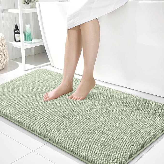 OLANLY Memory Foam Bathroom Runner Rugs 45x27, Absorbent Mat, Sage Green | Soft Quick Dry Bath Rugs, Non-Slip Carpet, Machine Washable Mat for Bathroom Floor, Tub and Shower, Home Decor Accessories