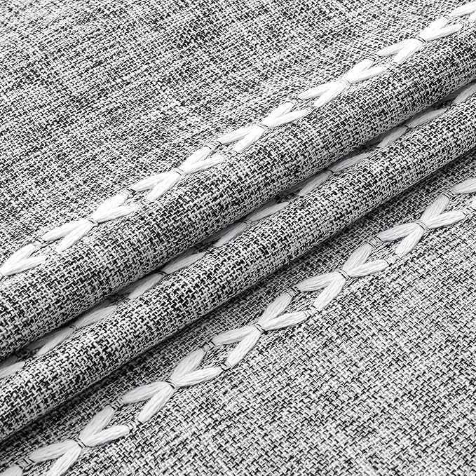 Boho Tassel Linen Shower Curtain,3D Embroidery Stripe Charcoal Grey,72x72 | 310GSM Linen Texture Heavy Duty Cloth,Water Repellent,Wrinkle Resistant,Vintage Rustic Country design,12 Plastic Hooks