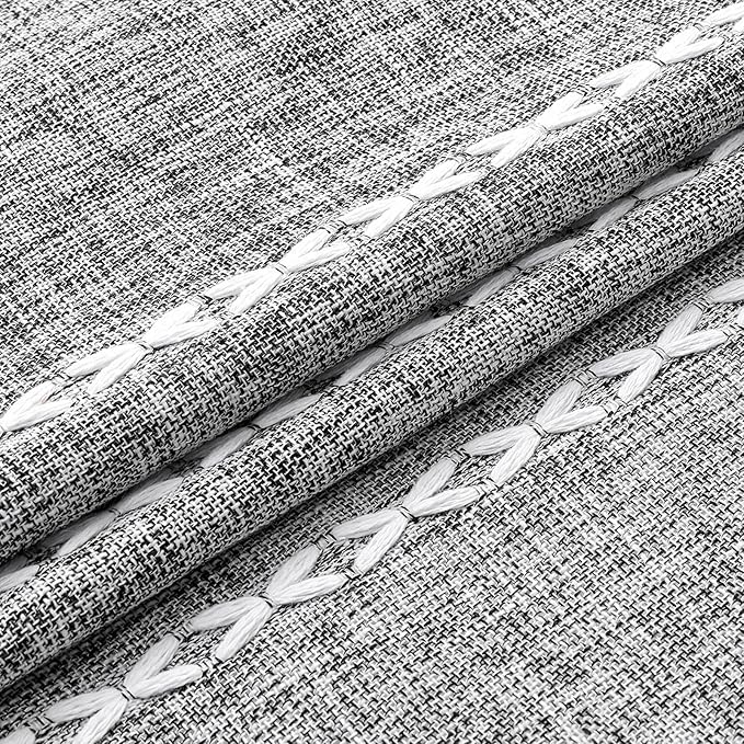 Boho Tassel Linen Shower Curtain,3D Embroidery Stripe Charcoal Grey,72x84 | Extra Long Xl,310GSM Texture Heavy Duty Cloth,Water Repellent,Wrinkle Resistant,Vintage Farmhouse Rustic,12 Plastic Hooks