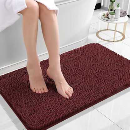 OLANLY Small Bathroom Rugs 24x16, Soft Absorbent Chenille Bath Rugs, Rubber Backing Quick Dry, Machine Washable Bath Mats for Bathroom Floor, Tub and Shower, Home Decor Accessories, Andorra Red-Brown | Andorra Red-Brown, Quick-Drying Rubber Backing, Wa...