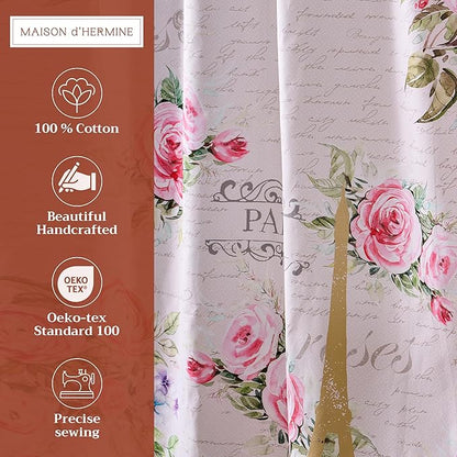 Maison d' Hermine Shower Curtain 100% Cotton One Panel 70"x72" Washable Fabric Shower Curtains for Bathroom, Easy Hanging with 12 Button Holes - Home Hotel Spa Easter Gifts (Champ De Mars)