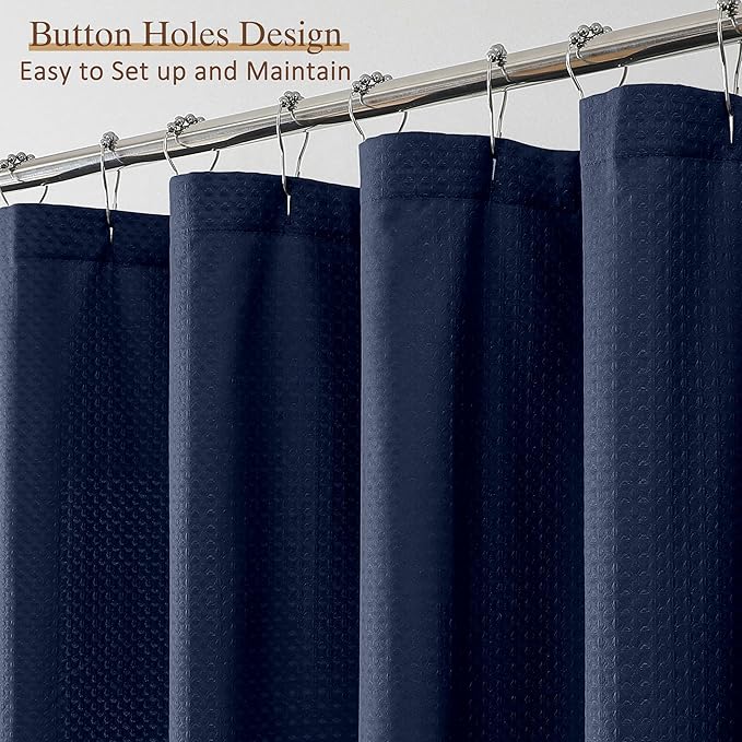Extra Long Navy Blue Shower Curtain 96 Inch Long 1 Piece, Waffle Embossed Textured Fabric Shower Curtain for Bathroom Large Hotel, Water Resistant, Machine Washable, 72Wx96L Inches