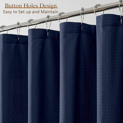 Extra Long Navy Blue Shower Curtain 96 Inch Long 1 Piece, Waffle Embossed Textured Fabric Shower Curtain for Bathroom Large Hotel, Water Resistant, Machine Washable, 72Wx96L Inches