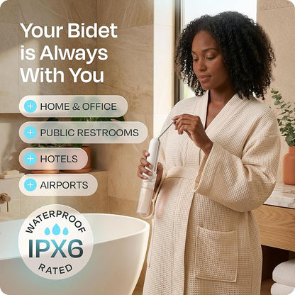 Portable Electric Bidet for Travel - Portable Bidet Rechargeable Handheld Sprayer with 3 High Pressure Modes, USB-C, Adjustable Nozzle & Extra Clean Kit, IPX6 Waterproof Peri Bottle (White)