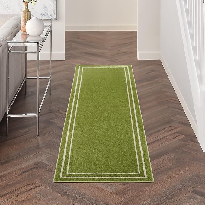 Nourison Home Nourison Essentials Green Ivory 2'2" x 7'6" Area Rug - Easy Clean, Non Shedding, Bed Room, Living Room, Dining Room, Kitchen (8' Runner)