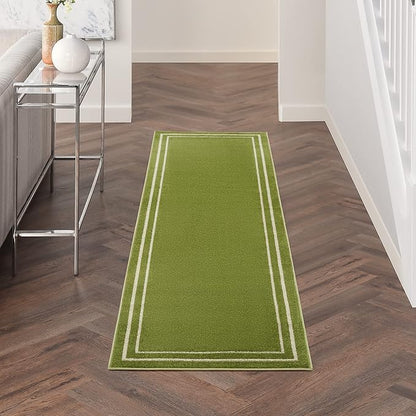 Nourison Home Nourison Essentials Green Ivory 2'2" x 7'6" Area Rug - Easy Clean, Non Shedding, Bed Room, Living Room, Dining Room, Kitchen (8' Runner)