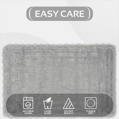 Better Trends 4 Piece Lilly Crochet Large Bath Mat Set 100% Cotton Soft Luxury Runner Bathroom Rug Reversible Absorbent Washable for Bathroom Floor Decor, Shower, Gray