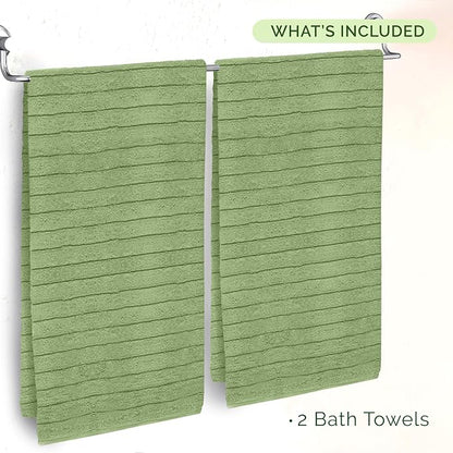 Elegant Comfort 100% Turkish Cotton Corduroy Ribbed Luxury Soft 2 Pack Bath Towels 27 x 54 Inch - Ultra Plush, Absorbent, Quick Dry, Hotel Spa Quality Towels for Bathroom Essentials, Sage
