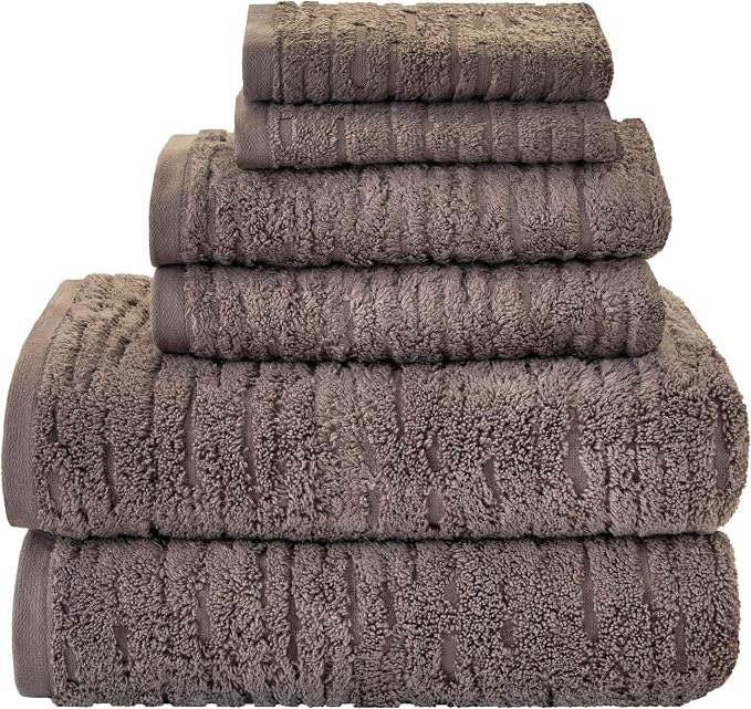 SKL Home CloudSoft Bath Towel Set, 6-Piece, 100% Cotton Luxury, Mink Brown | 2 Bath towels, 2 hand towels, 2 washcloths. Premium spa-level quality. 600/520 GSM weight. Ultra plush & absorbent.