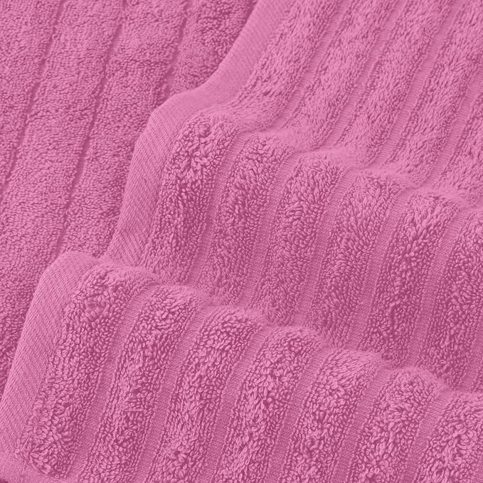 Elegant Comfort 100% Turkish Cotton Corduroy Ribbed Luxury Bath Towels 6-Piece Set, Premium Feel - Quick Dry, Highly Absorbent, Contains 2 Bath Towels, 2 Hand Towels, and 2 Washcloths, Light Pink